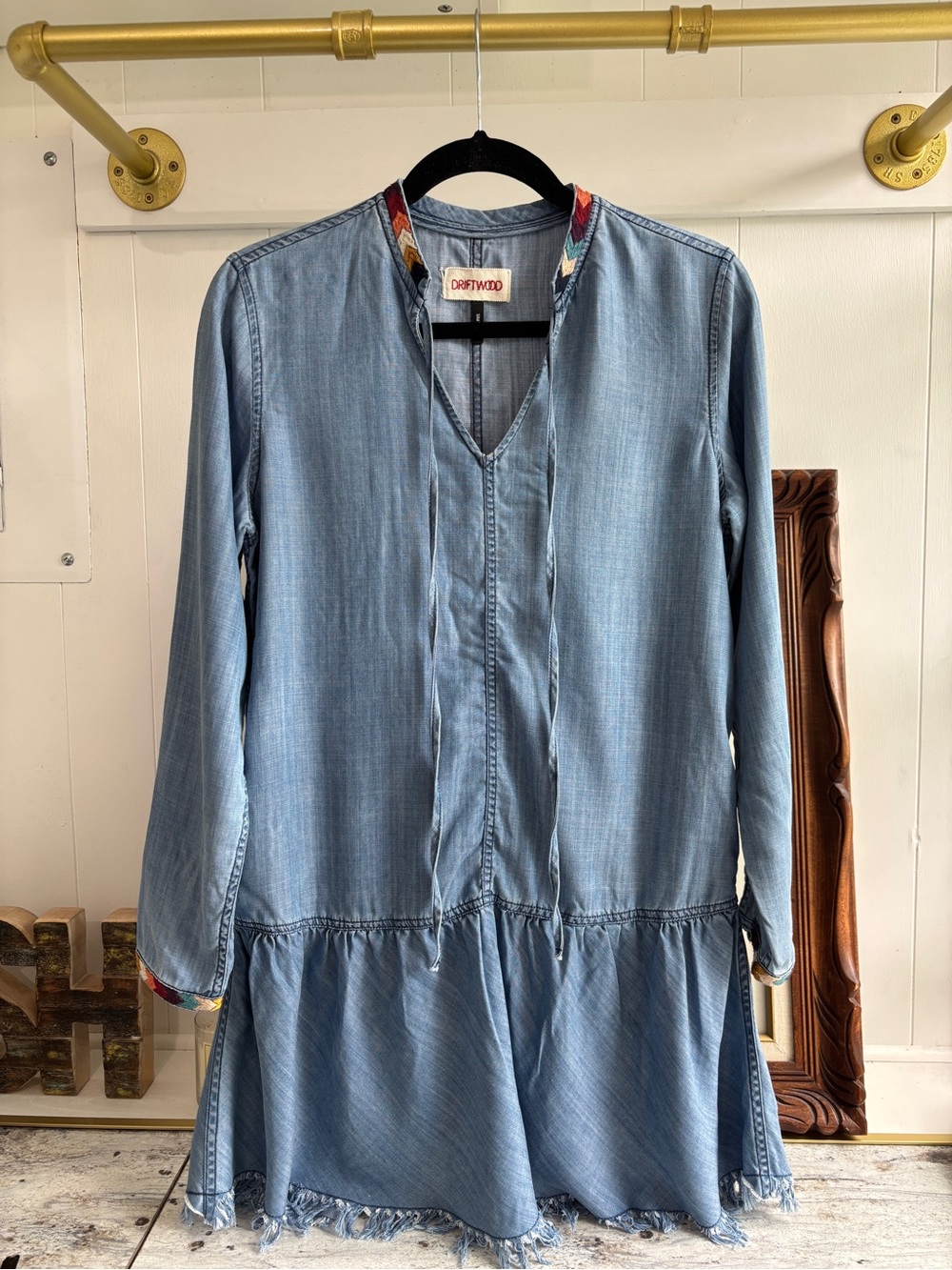 Driftwood / Anthropologie Tencel Western Embroidered Trim Fringe Boho Tribal